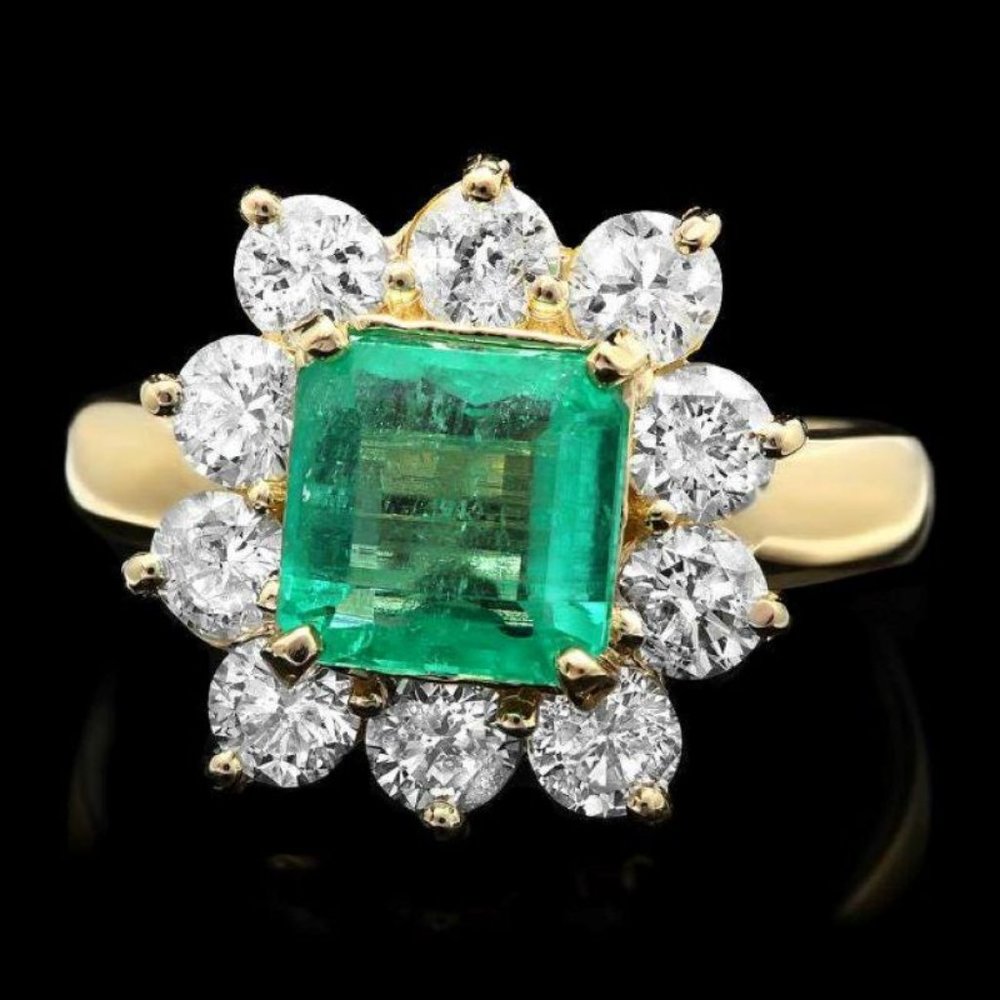 3.40Ct Natural Emerald & Diamond 14KY Gold Ring - Picture 4 of 4